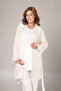 Women's Ecru Jacquard Shawl Collar Winter Long Sleeve Special Design Maternity Pajama Set - 6