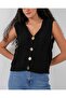 15882 Buttoned Short Knitwear Vest - Black - 2