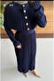 Buttoned Long Knitted Dress with Pleated Detail - 3