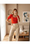 0409 Square Neck Knitted Blouse - Orange