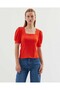 0409 Square Neck Knitted Blouse - Orange - 3