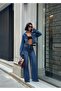 Dark Navy Rhinestone Denim Set Oversized Jacket and High-Waist Pants - 3