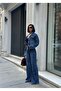 Dark Navy Rhinestone Denim Set Oversized Jacket and High-Waist Pants - 4
