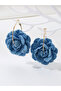 Blue Denim Flower Dangle Earrings - 2