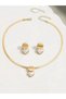 Faux Pearl Heart Shape Necklace and Earrings Jewelry Set - 4