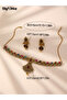 Embellished Leaf Fan Shaped Drop Necklace and Earrings Jewelry Set - 3