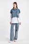 Denim Paneled Pocket Detailed Straight Shirt 8755 - White - 2