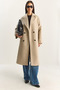 Women's Beige Double-Breasted Collar Lined Oversize Long Cashmere Coat 3509 60283849