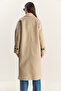 Women's Beige Double-Breasted Collar Lined Oversize Long Cashmere Coat 3509 60283849 - 8