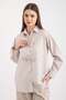 Women's Striped Shirt with Bow and Pearl Detail on the Front 7934 - Beige - 5