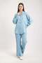 Women's Gold Buttoned Leg Slit Piece Set 8758 - Baby Blue