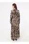 Brown Tones Patterned Long Dress - Brown - - 6