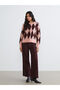 Pink Crew Neck Diamond Patterned Women's Knitwear Cardigan - 2