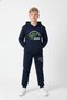 3 İplik Ş Fleece-Lined Winter Kangaroo Pocket K Hooded Print Detailed Boys' Tracksuit Set - 2