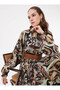 Brown Tones Patterned Long Dress - Brown - - 2
