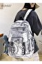 Unisex Trendy Graffiti Style Backpack Large Capacity Durable Smooth Zipper Comfortable Fabric Adjust