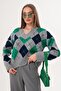 Women's V-Neck Baklava Pattern Knitwear Knitted Sweater 255189 - - 3