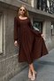Alaçati Style Women's Brown Button Detailed Round Neck Pleated Ottoman Dress Vs01649 - 2