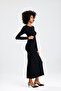 Black Long Sleeve Side Gathered Dress - 5