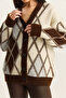Women's Brown Ecru V-Neck Buttoned Diamond Patterned Cardigan 20258052 - 5