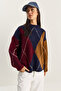 Women's Navy Blue Claret Red Argyle Sweater 20251095 - 3