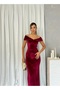 Omzu Open Bow Look Backless Slit Long Women's Scarlet Dress - 4