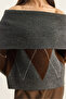 Women's Anthracite Brown Madonna Collar Diamond Patterned Knitwear Sweater 20251082 - 6