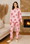 Women's Heart Patterned Comfort Pajama Set 0509 Pink - 3