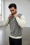 Interview Half Turtleneck Zippered Geometric Pattern Gray Ecru Knitwear Sweater - 2