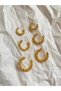Women's Gold Color Rough Texture Hoop Earrings – Set of 3 |   Shiny Flashy Earrings - 5