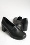 Elegant Genuine Leather Black Skin Thick Heeled Loafer Shoes - 2