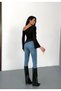 Women's Black Asymmetrical Cut Spanish Sleeve Gathered Waist Sandy Blouse Hzl25W-Fry123591 - 6