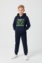 3 İplik Winter Ş Fleece-Lined Kangaroo Pocket Play Print Detailed K Hooded Boys' Tracksuit Set - 2