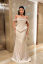 Satin Fabric Balen Detailed Evening Dress - Bej