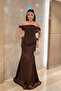 Satin Fabric Balen Detailed Evening Dress - Brown - 2