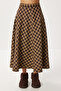 Checkered Midi Flared Skirt Lns0092 Brown Biscuit - 5