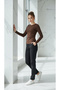 Drawstring Waist, Fitted at the Waist, Side Slit Brown Women's Blouse - 3
