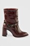 Women's Leather Boots Crocodile Patterned Platinum Detailed Heeled Burgundy Cordena - 3