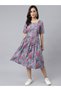 Premium pure cotton light blue colour dress with floral prints - Indo Western wear