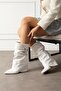 Luarda Women's Boots Side Buckle Gusseted Thin Heeled White Leather