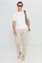 Men's Ecru 100% Cotton Standard Fit Regular Cut Crew Neck Knitwear T-Shirt - 2