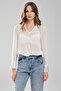 Women's Chiffon Fabric Collar and Cuffs Stone Design Shirt