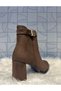 Guzzi Women's Brown Suede Zippered Belt Buckle Stone Detail Thick Heeled Style Boots - 4