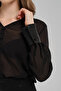 Women's Chiffon Fabric Collar and Cuffs Stone Design Shirt - 7