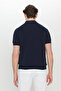 Men's Navy Blue 100% Cotton Standard Fit Regular Cut Polo Neck Jacquard Knit T-Shirt - 5