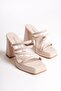Women's Special Design Platform Heeled Beige Patent Leather Evening Dress Slippers - 2