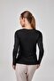 Women's Long Sleeve V-Neck Body Fit Molded Black T-Shirt C3T2N62 - 2