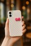 iPhone 12 Case Pink Polka Dot Bow Detailed Leather-Look Stylish Design Phone Case - 4