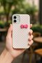 iPhone 12 Case Pink Polka Dot Bow Detailed Leather-Look Stylish Design Phone Case - 3