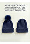 Navy Blue Hand Knitted Corded Fabric Model Warm Winter Women's Beanie - 2